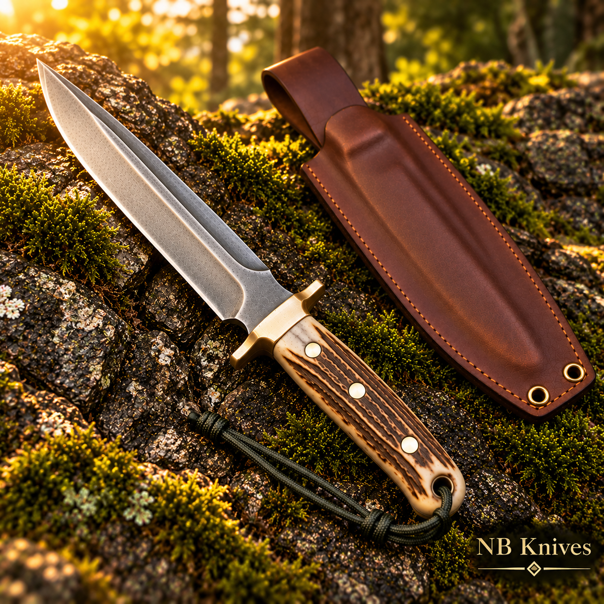 Handcrafted 1095 Steel Hunting Knife with Stag Horn Handle & Leather Sheath