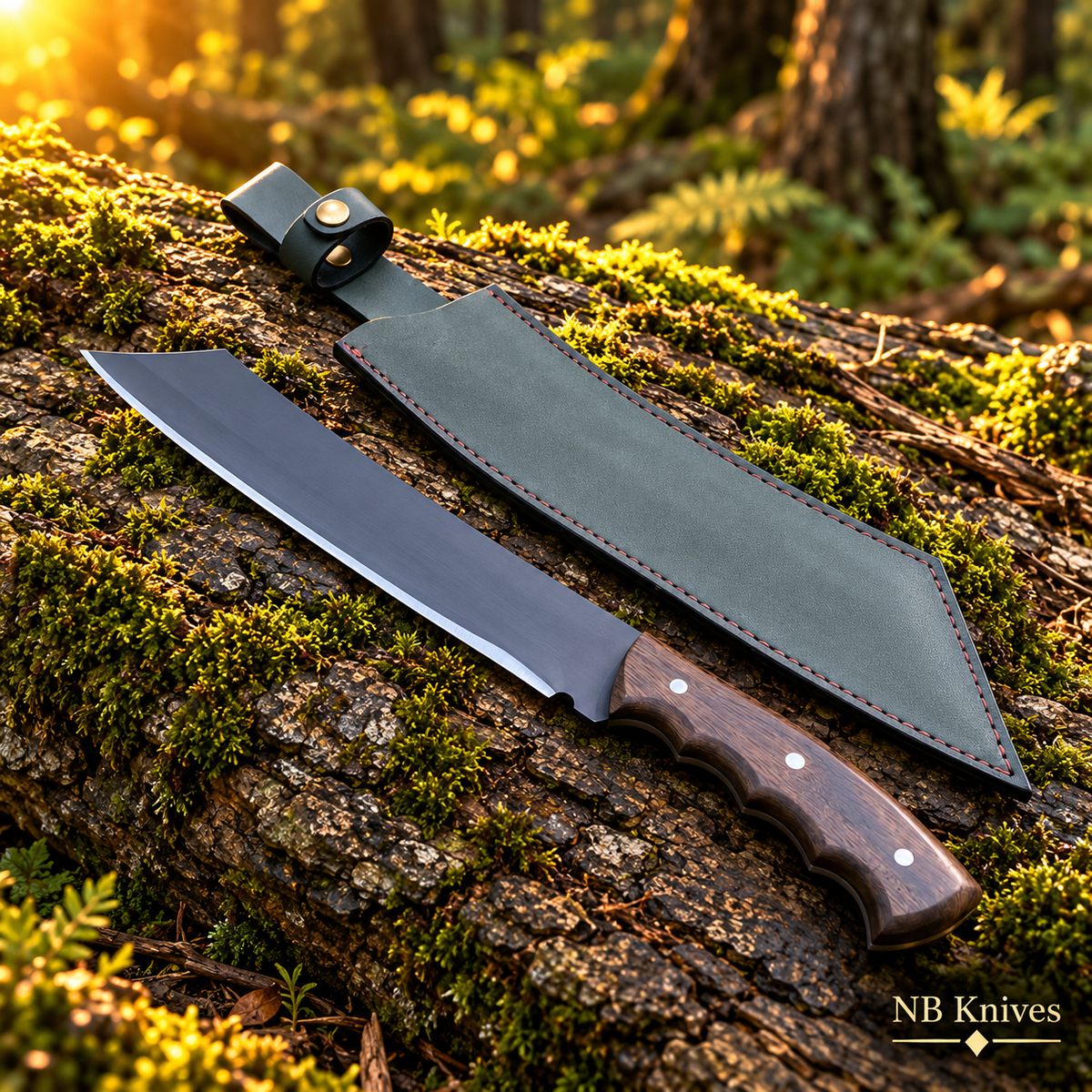 Handcrafted 1095 Steel Machete with Walnut Wood Handle & Powder-Coated Blade