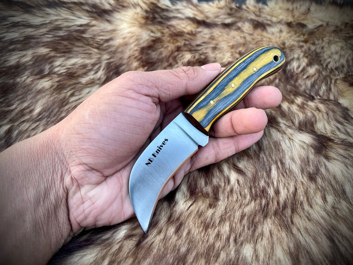 Handcrafted D2 Steel Hawkbill Knife with Hardwood Handle