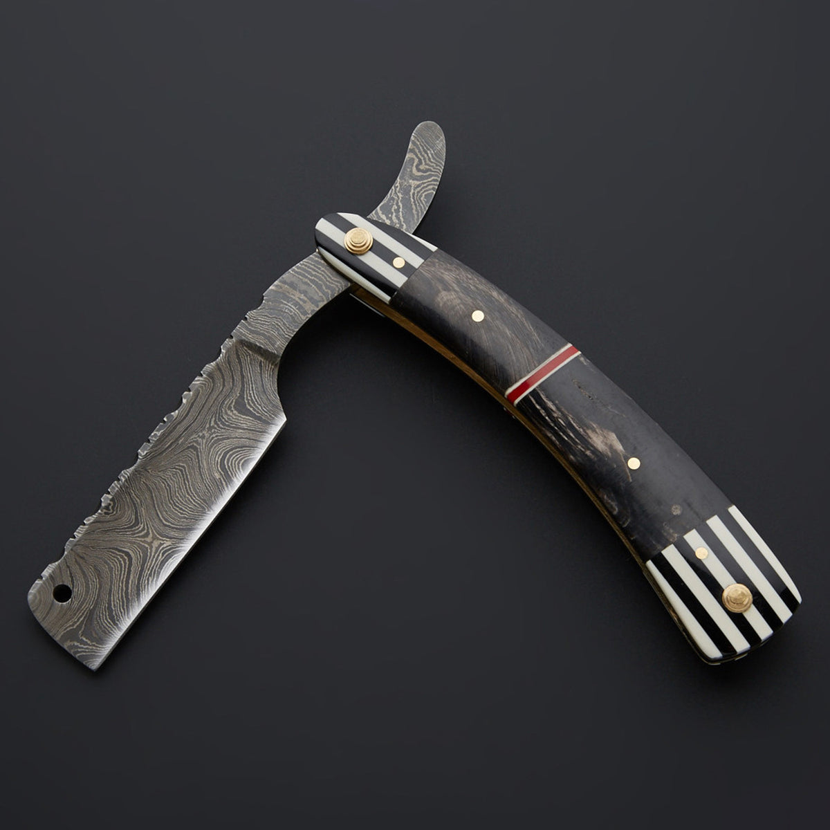 Custom Handmade Damascus Steel Razor Handle Zebra Sheet/Black Sheet With Leather Sheath Superior Quality Damascus Razor for Precision Grooming