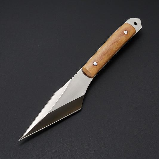 Custom Handmade D2 Steel Kiridashi Knife with Olive Wood Handle & Leather Sheath