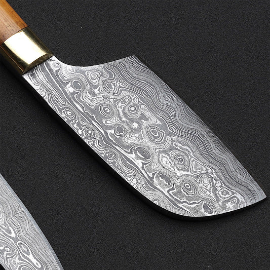 Custom Handmade Damascus Steel 3-Piece Cheese Knife Set with Olive Wood & Brass Handles