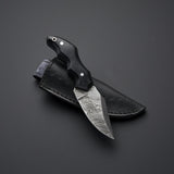 Custom Handmade Damascus Skinner Knife Handle Black Micarta With Leather Sheath Top-Quality Skinner Knife for Clean, Swift Skinning