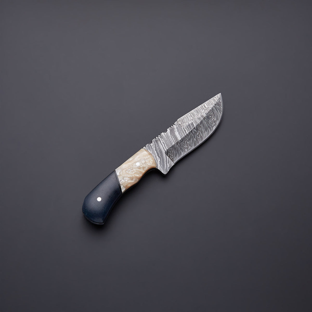Custom Handmade Damascus Steel Skinner Knife with Cow Bone & Micarta Handle