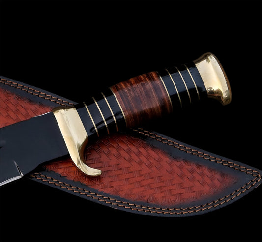 Custom Handmade D2 Steel Powder Coated Crocodile Dundee Hunting Knife With Leather Sheath Best Hunting Knife Durable Outdoor Knife