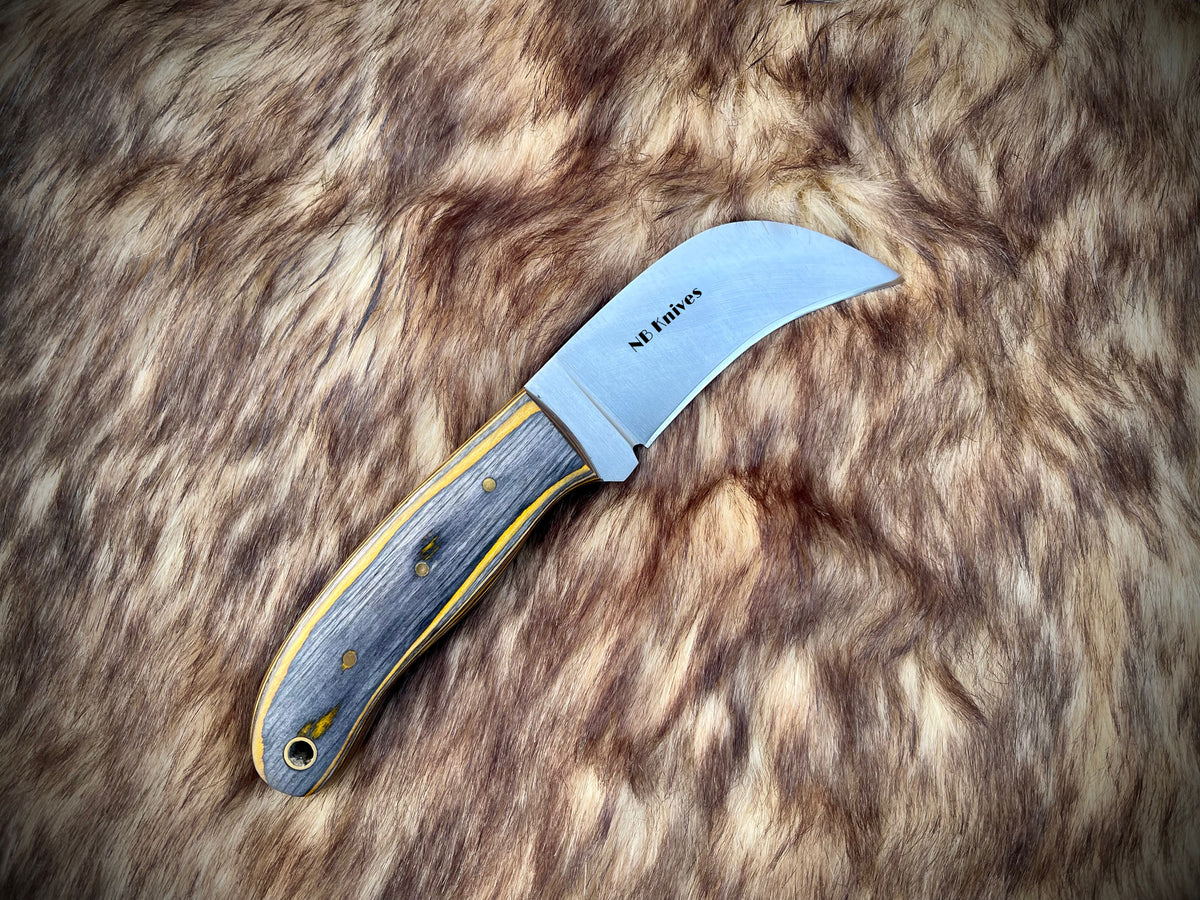 Handcrafted D2 Steel Hawkbill Knife with Hardwood Handle