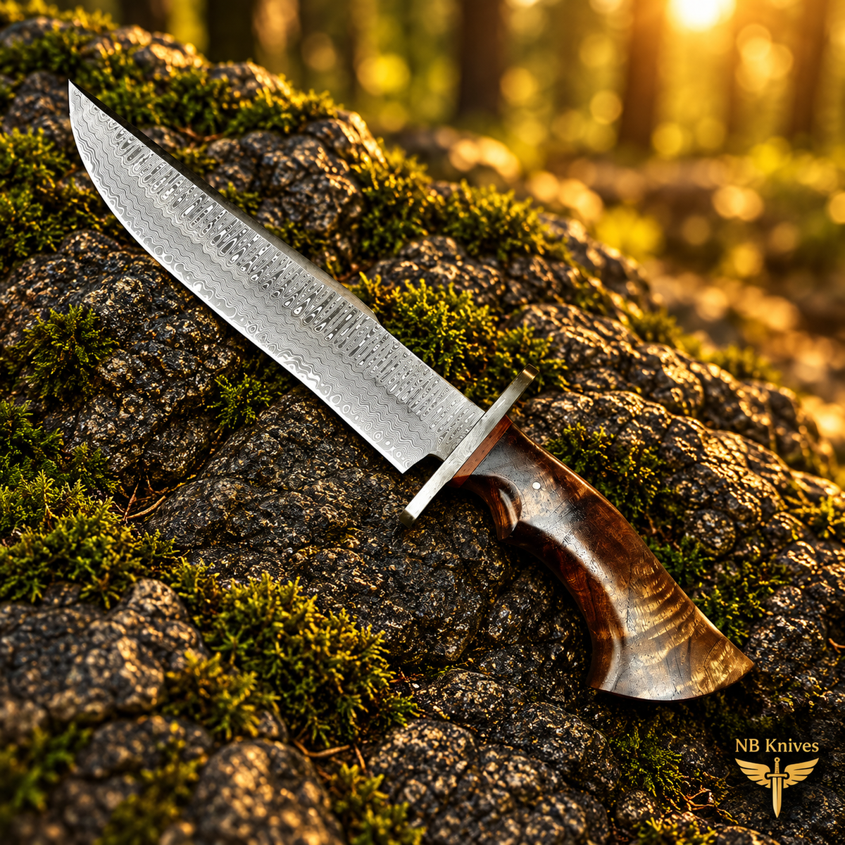CUSTOM HANDMADE DAMASCUS STEEL BOWIE KNIFE WITH LEATHER SHEATH