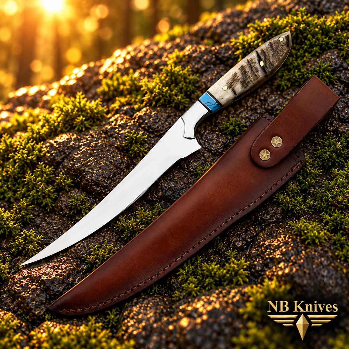 Custom Handmade D2 Steel Fillet Knife with Ram Horn & Resin Handle