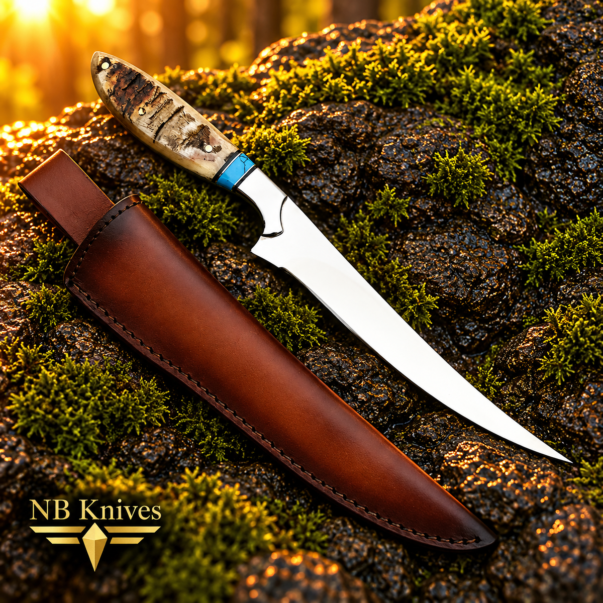 Custom Handmade D2 Steel Fillet Knife with Ram Horn & Resin Handle