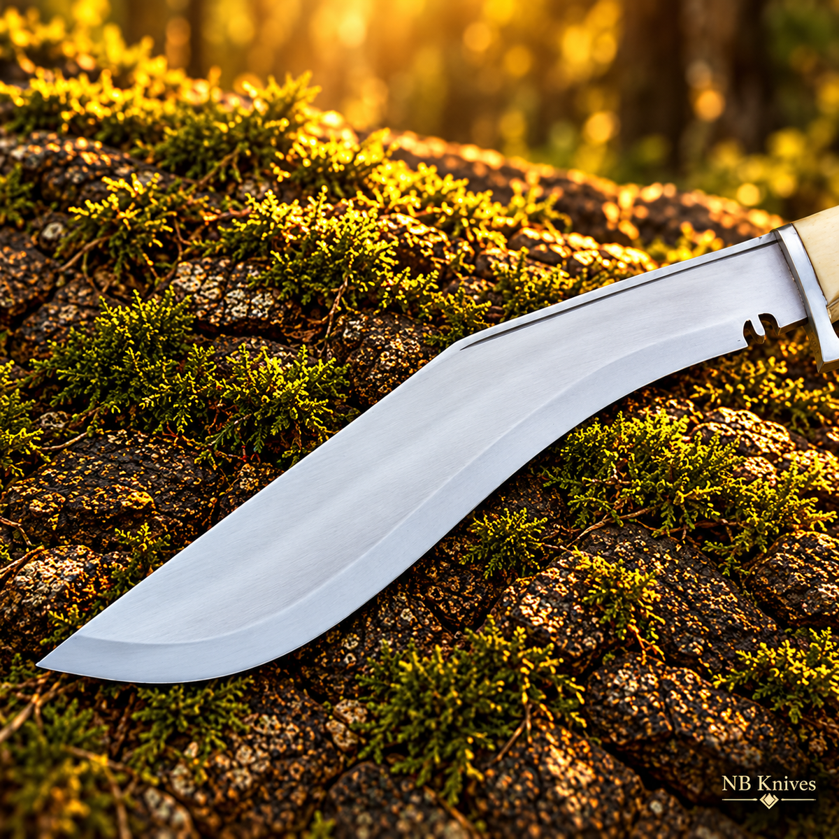 Handcrafted D2 Steel Kukri Knife with Camel Bone Handle and Stainless Steel Fittings