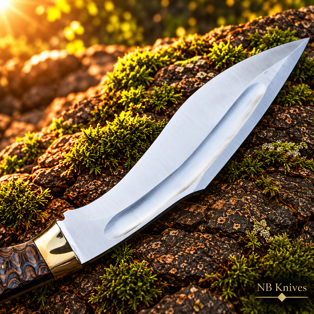 Handcrafted D2 Steel Kukri Knife with Sculpted Pakka Wood Handle & Brass Bolster