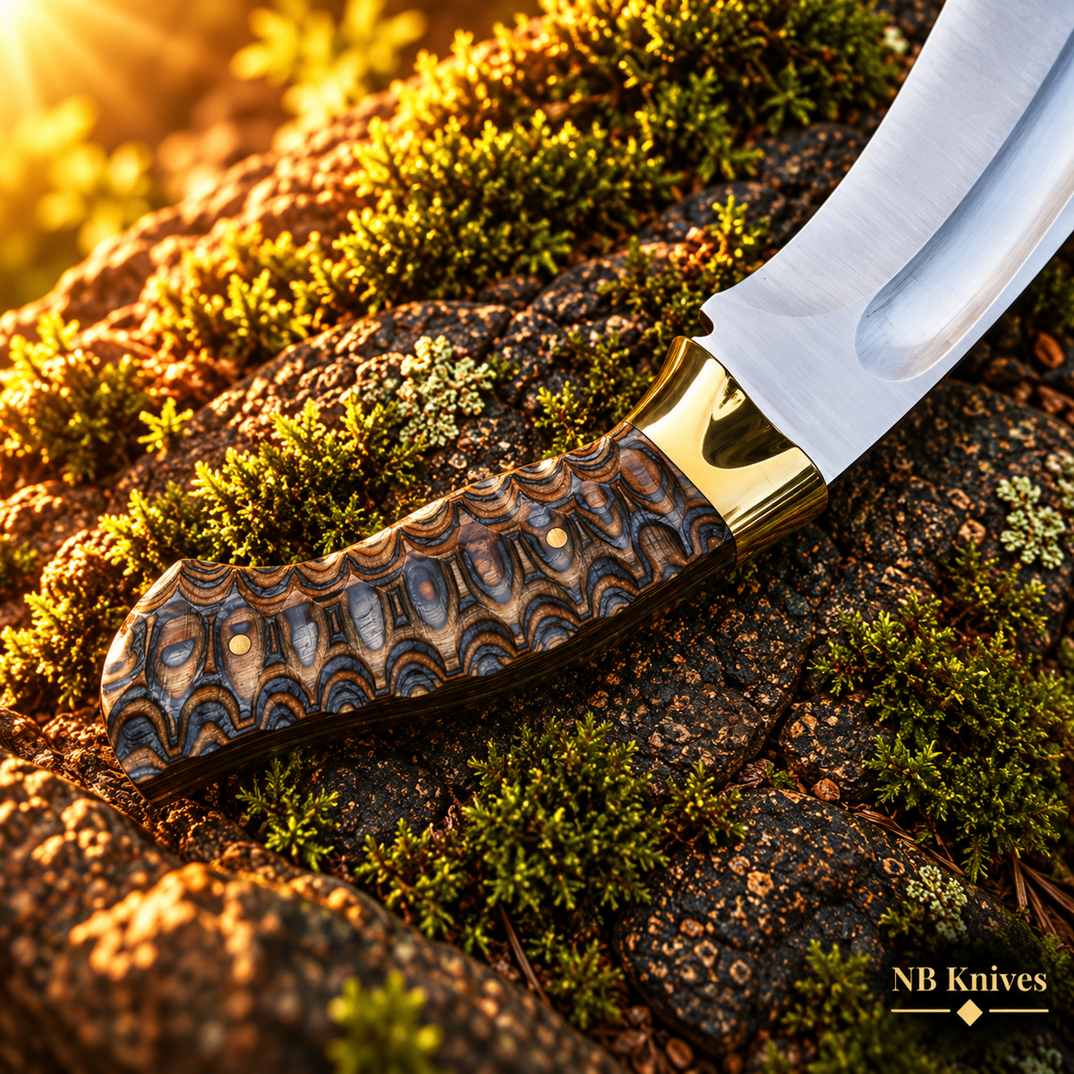 Handcrafted D2 Steel Kukri Knife with Sculpted Pakka Wood Handle & Brass Bolster