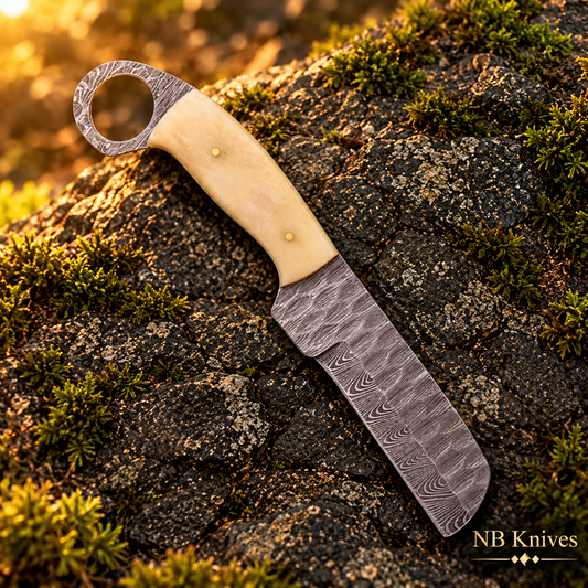Handcrafted Damascus Cowboy Bull Cutter Knife with Cow Bone Handle