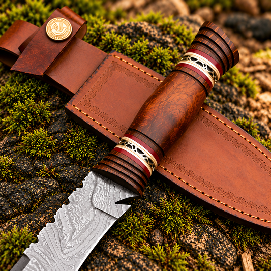 Handmade Damascus Tanto Knife with Walnut Wood Handle