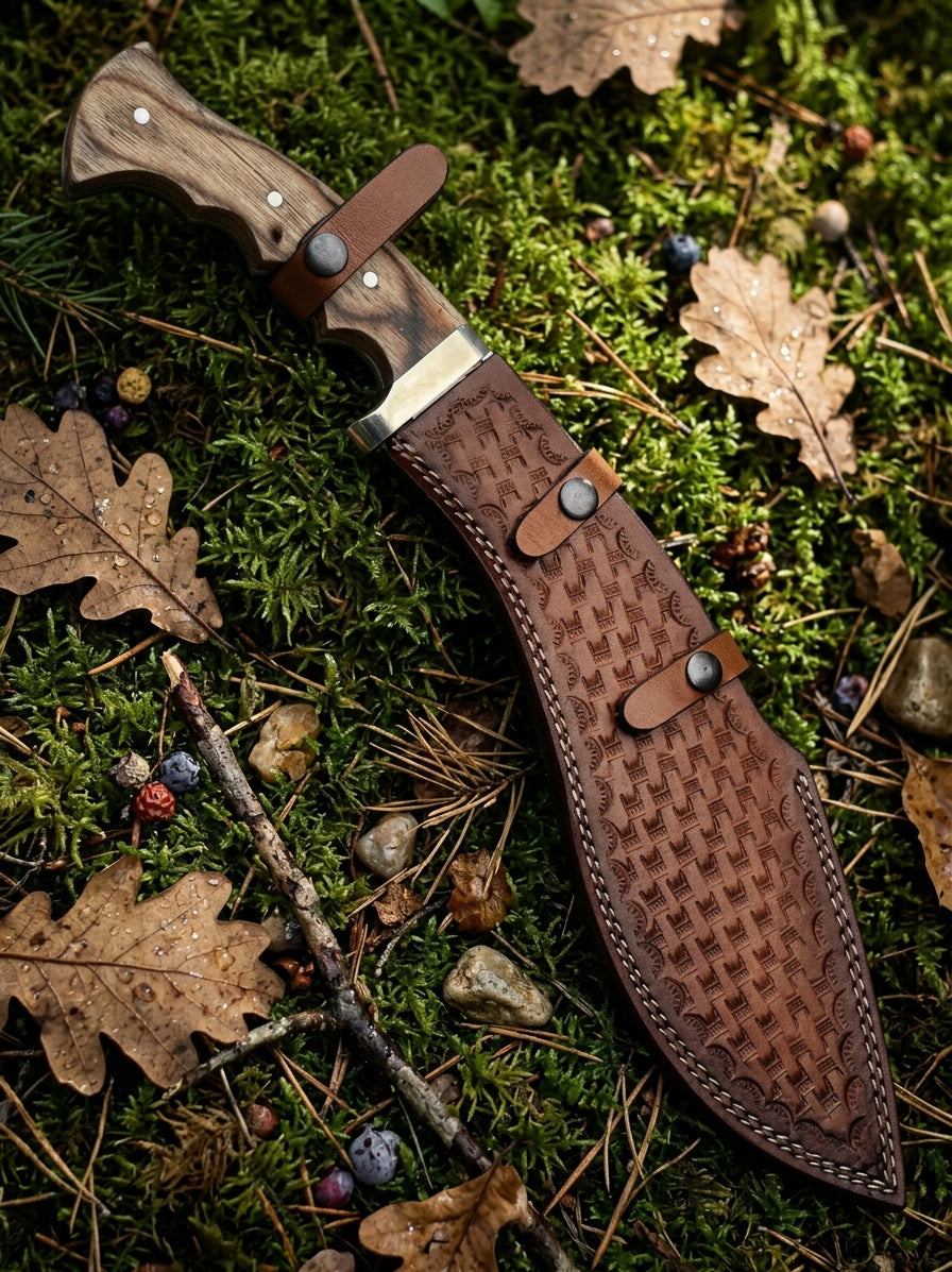Handcrafted Kukri Knife with D2 Steel Blade and Pakka Wood Handle