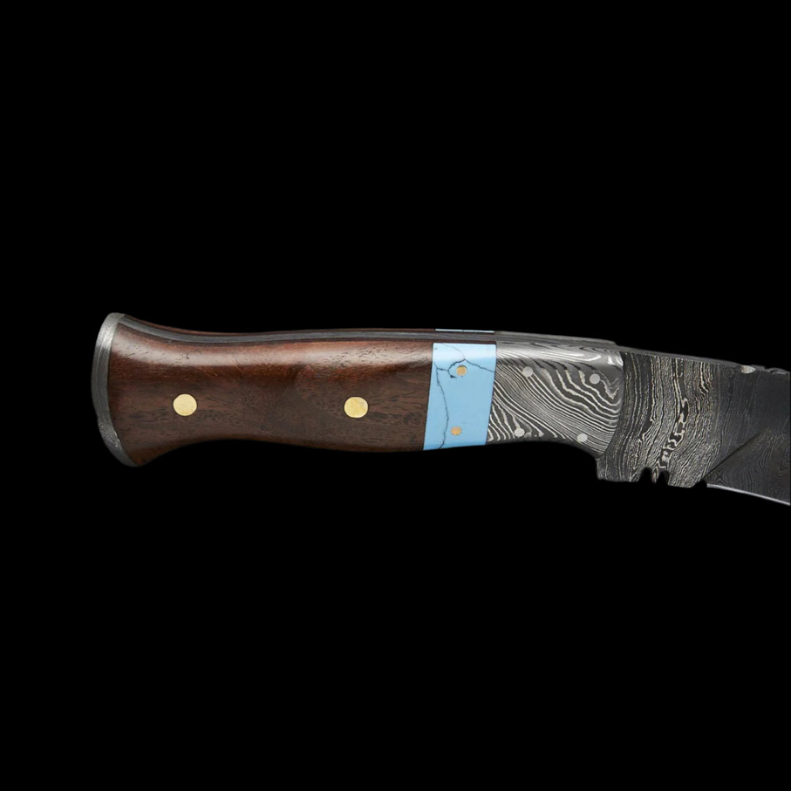 |NB KNIVES| Custom Handmade Damascus Steel Kukri Knife Handle Rezon/Rosewood With Leather Sheath