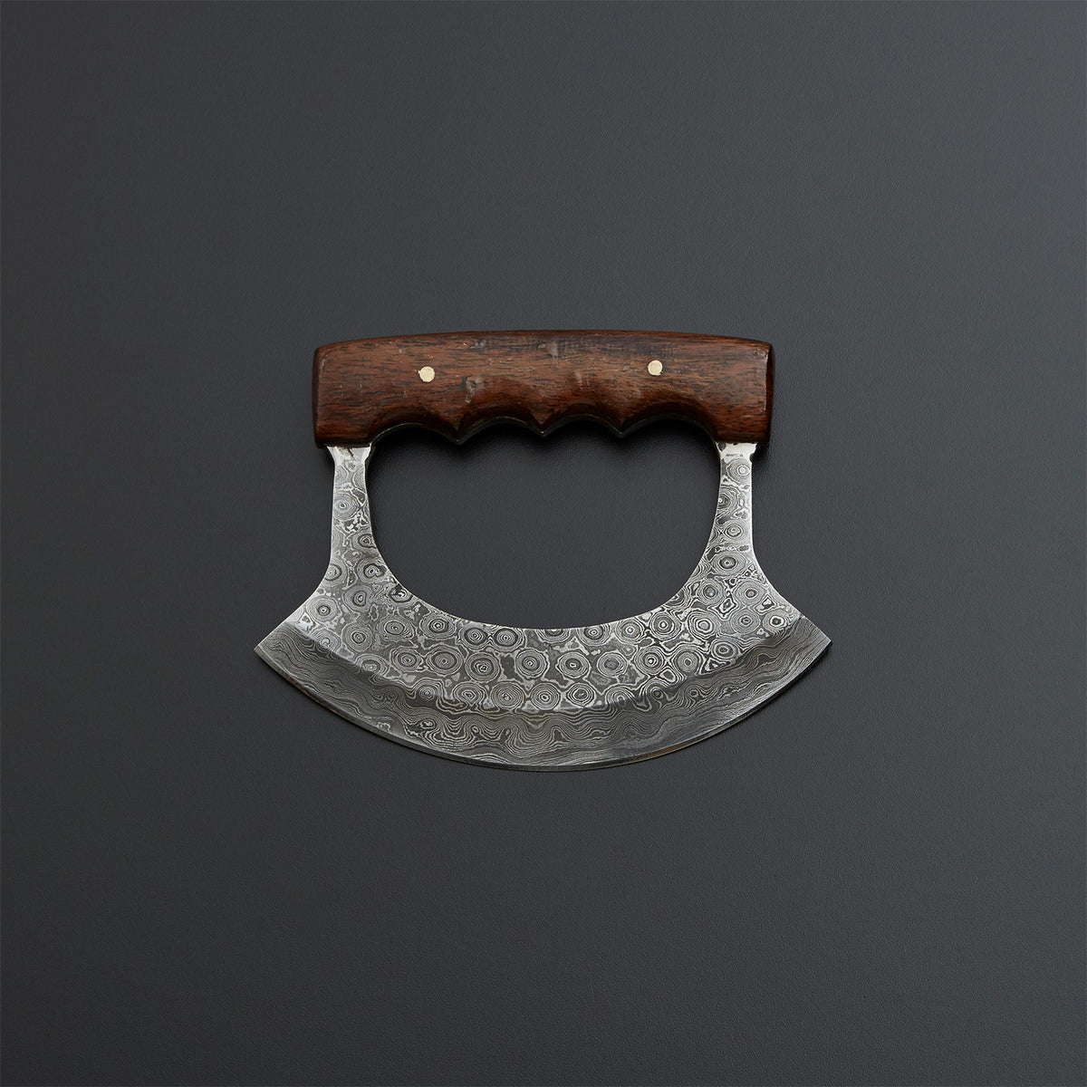 Custom Handmade Damascus Steel Ulu Knife Handle Rosewood With Leather Sheath