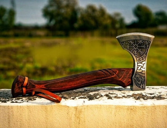 Hand-Forged 1095 Steel Viking Tomahawk Axe with Etched Head & Leather Sheath