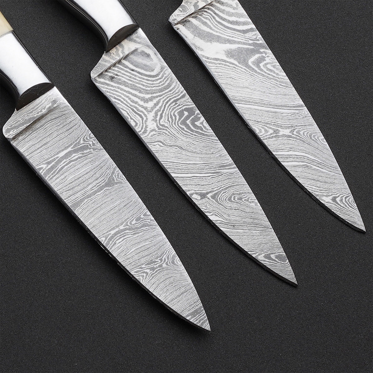 Custom Handmade Damascus Steel Bone Handle 3 Pcs Steak Knives With Leather Roll Kit Superior Steak Knife Set for Fine Dining Moments