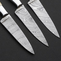 Custom Handmade Damascus Steel Bone Handle 3 Pcs Steak Knives With Leather Roll Kit Superior Steak Knife Set for Fine Dining Moments