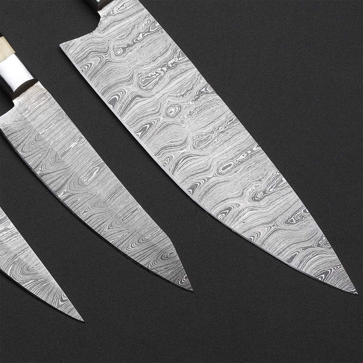 Custom Handmade Damascus Steel 3-Piece Chef Knife Set with Leather Roll Kit