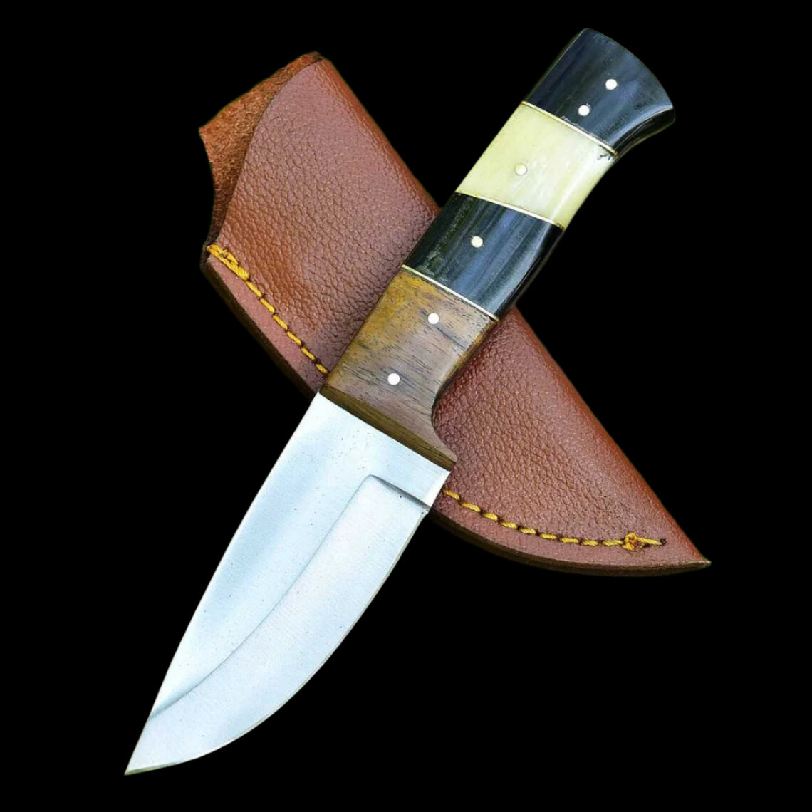 Custom Handmade D2 Steel Skinner Knife with Rosewood, Hardwood or Cowbone Handle & Leather Sheath