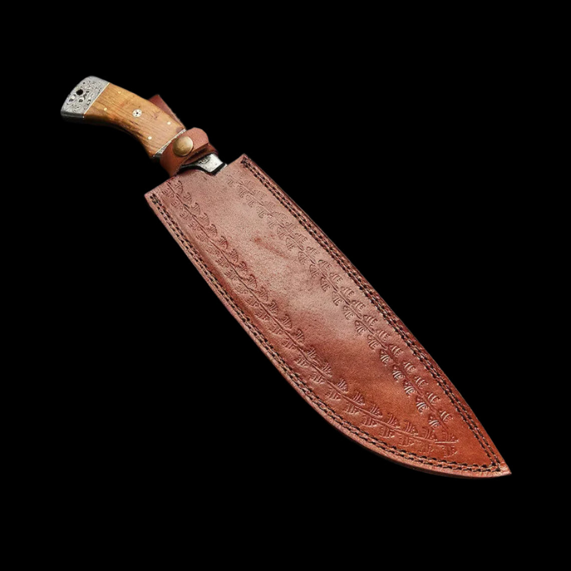 |NB KNIVES| Custom Handmade Damascus Steel Kukri Knife Handle Olivewood With Leather Sheath