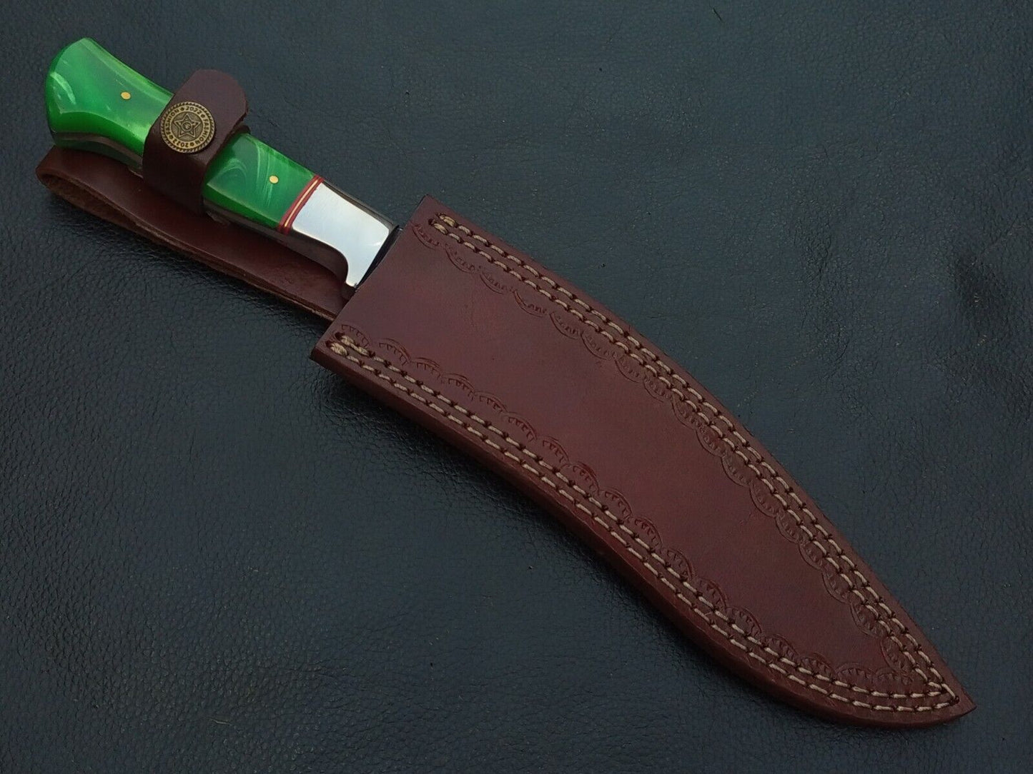 Custom Handmade Damascus Steel Kukri Knife Handle Rezon Steel Bolster With Leather Sheath