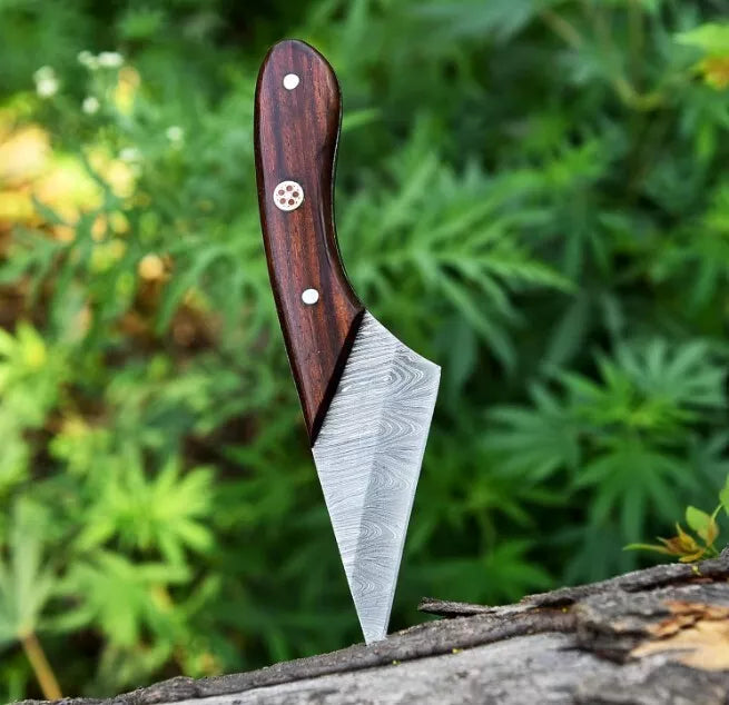 Hand-Forged Twist Damascus Skinner Knife with Rosewood Handle & Leather Sheath
