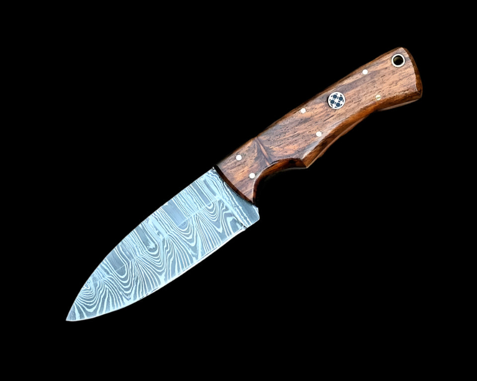 Twist Pattern Damascus Steel Skinner with Natural Rosewood Handle