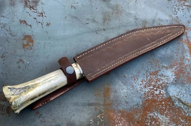 Damascus Steel Seax Hunting Knife | Cow Bone Handle | NB Knives