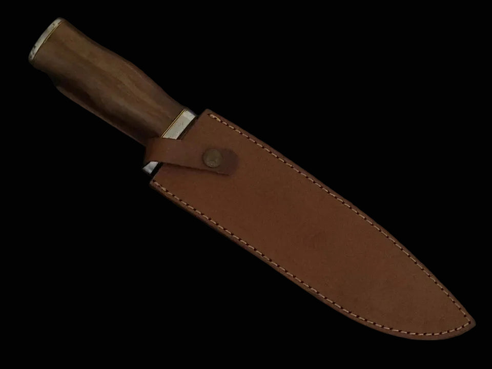 Damascus Steel Hunting Knife | Rosewood Handle | Leather Sheath | NB Knives
