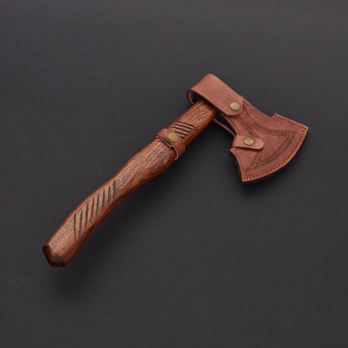 |NB KNIVES| Custom Handmade Damascus Axe Handle RoseWood With Leather Sheath