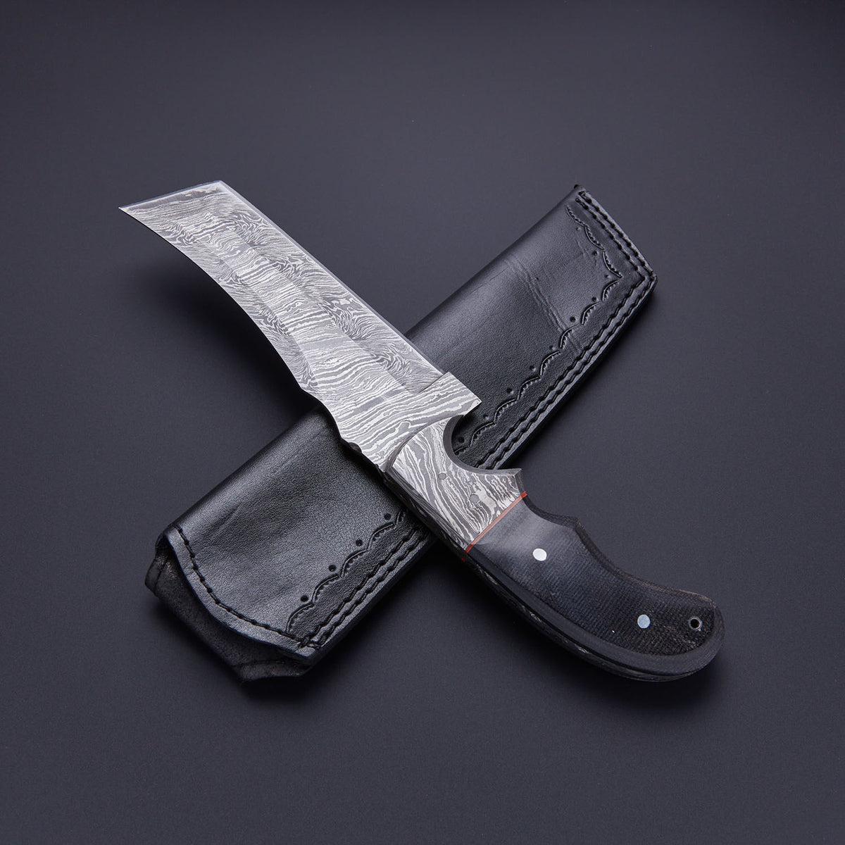 Custom Handmade Damascus Steel Skinner Knife with Micarta Handle & Leather Sheath