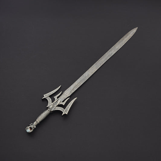 CUSTOM HANDMADE DAMASCUS STEEL SWORD WITH LEATHER SHEATH