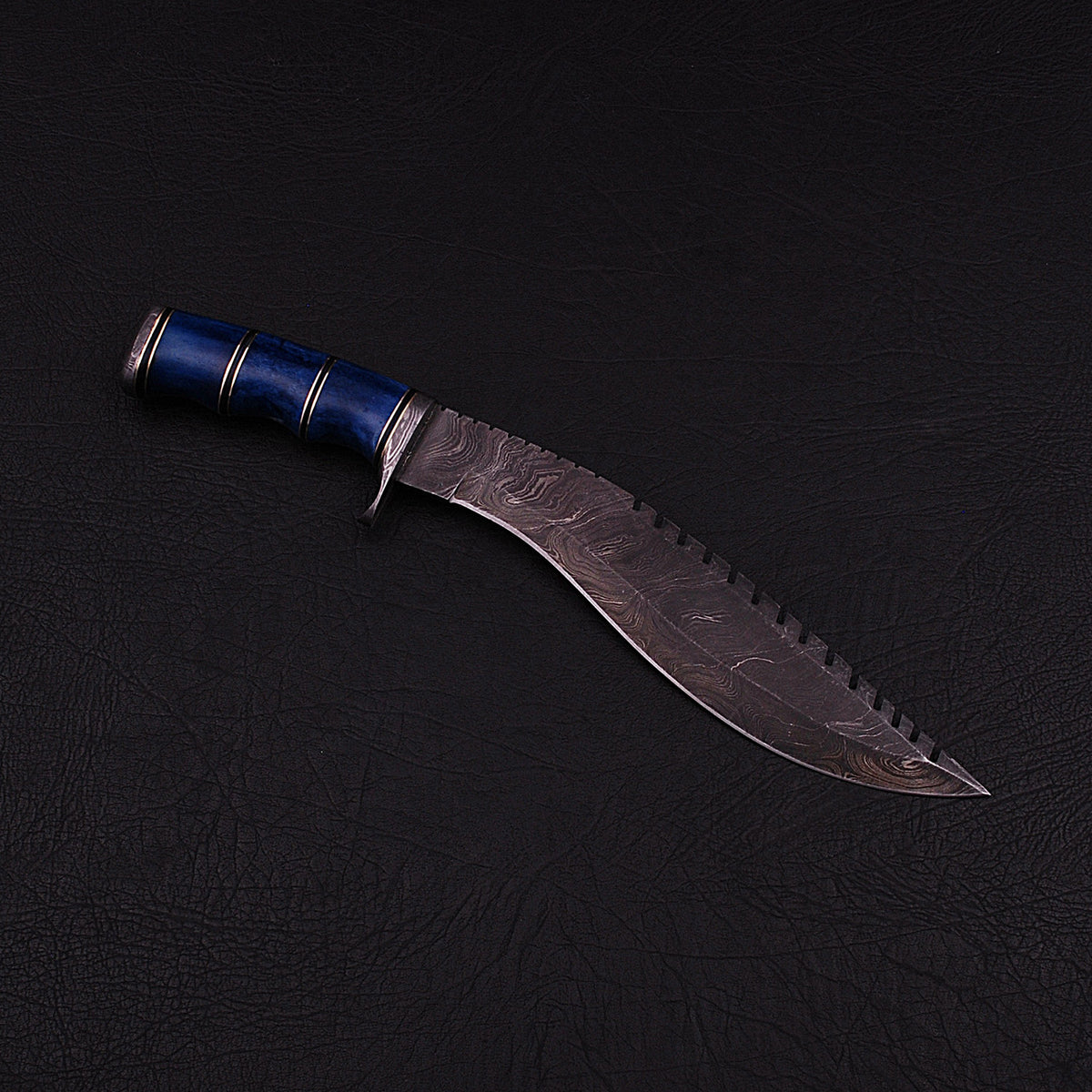 Handmade Damascus Steel Kukri Knife with Leather Sheath