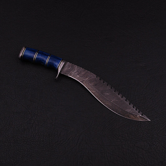 Handmade Damascus Steel Kukri Knife with Leather Sheath