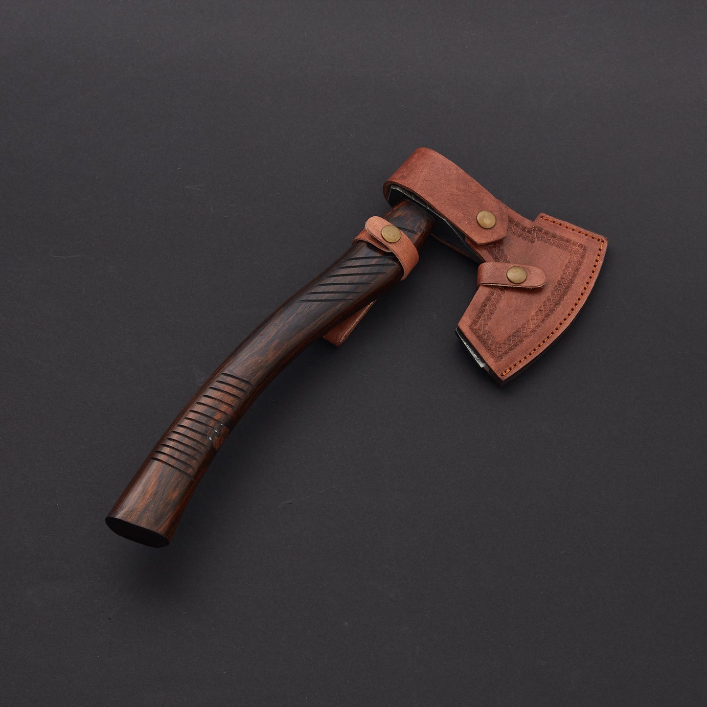 Custom Handmade Damascus Steel Axe Handle Rosewood With Beautiful Leather Sheath Compact Backpacking Axe Premium Forged Steel Axe Durable Bushcraft Hatchets