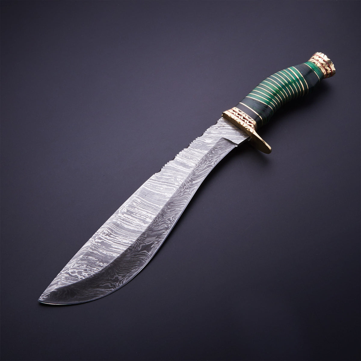 CUSTOM HANDMADE DAMASCUS KUKRI KNIFE WITH LEATHER SHEATH