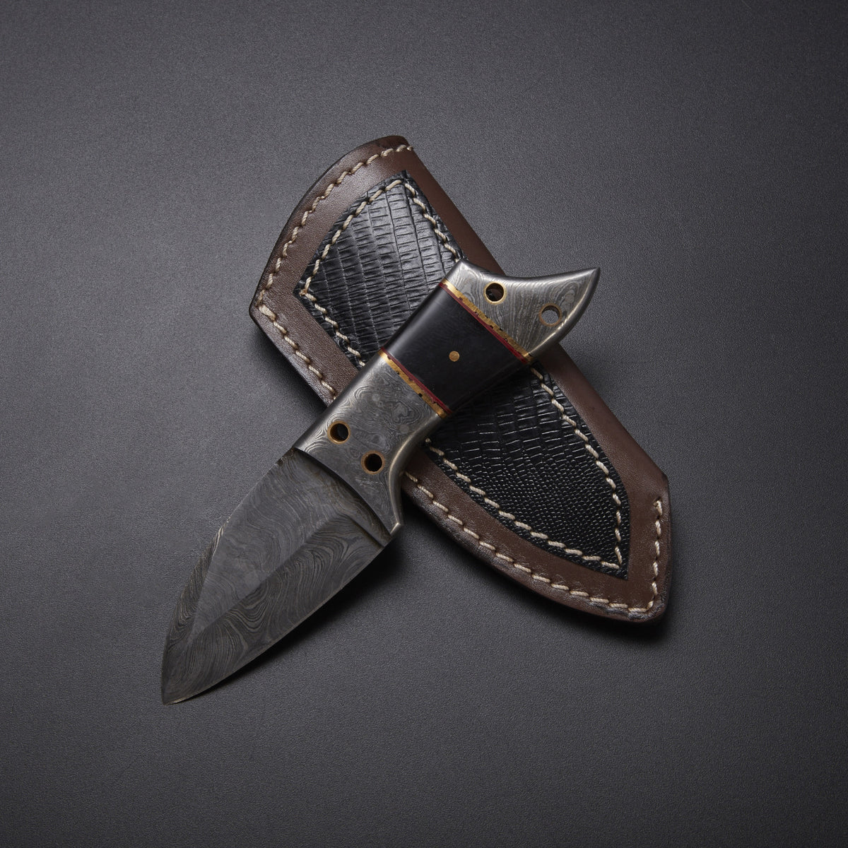 Custom Handmade Damascus Skinner Knife with Micarta Handle & Leather Sheath