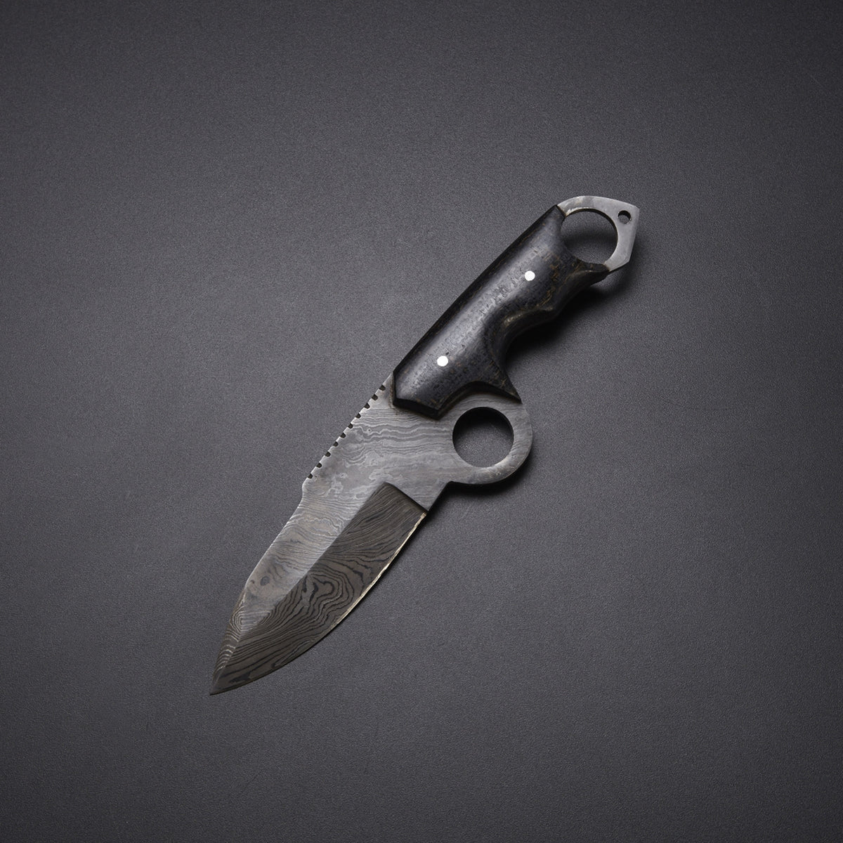 Black Micarta Damascus Skinner Knife with Leather Sheath