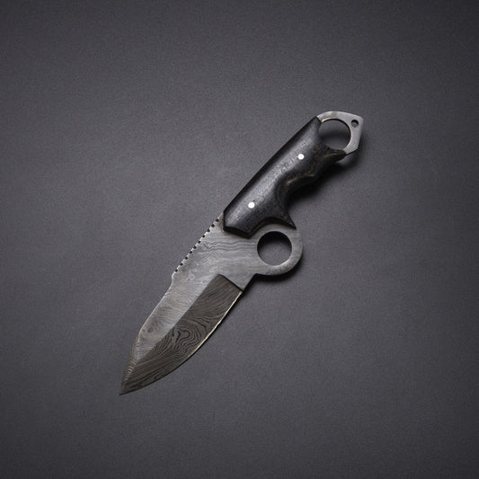 Black Micarta Damascus Skinner Knife with Leather Sheath