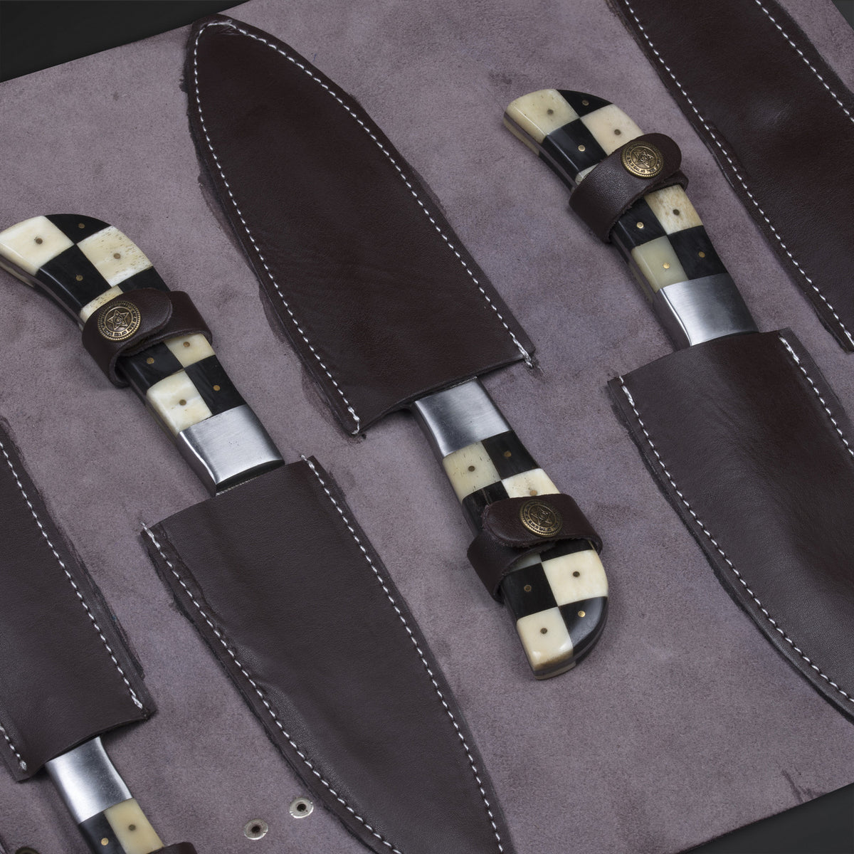 CUSTOM HANDMADE DAMASCUS 5 PCS CHEF SET WITH LEATHER ROLL KIT