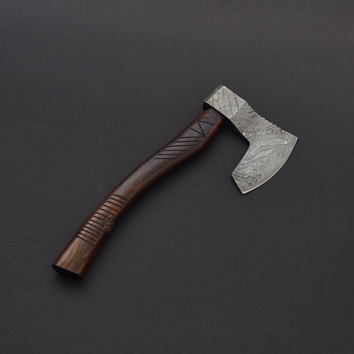 Custom Handmade Damascus Steel Axe with Rosewood Handle & Leather Sheath