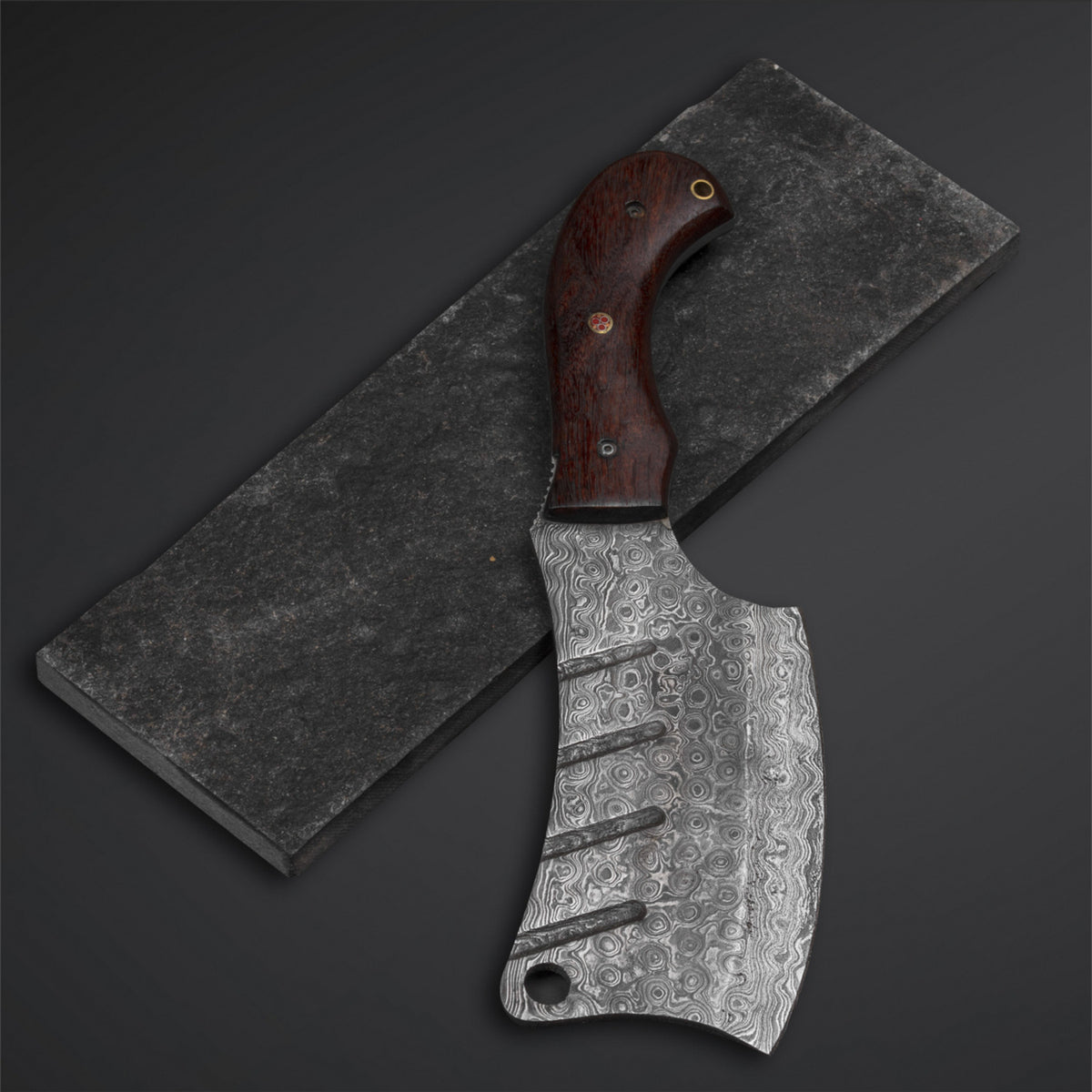CUSTOM HANDMADE DAMASCUS HEAVY DUTY CLEAVER KNIFE WITH LEATHER SHEATH
