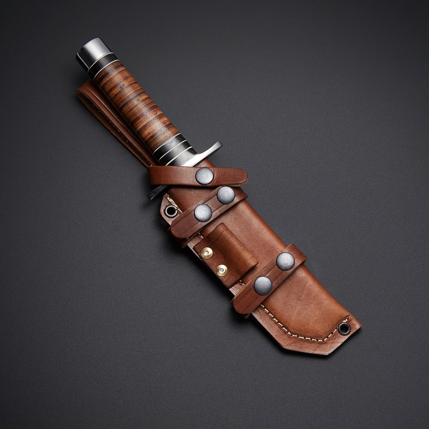 CUSTOM HANDMADE DAMASCUS HUNTING KNIFE WITH LEATHER SHEATH
