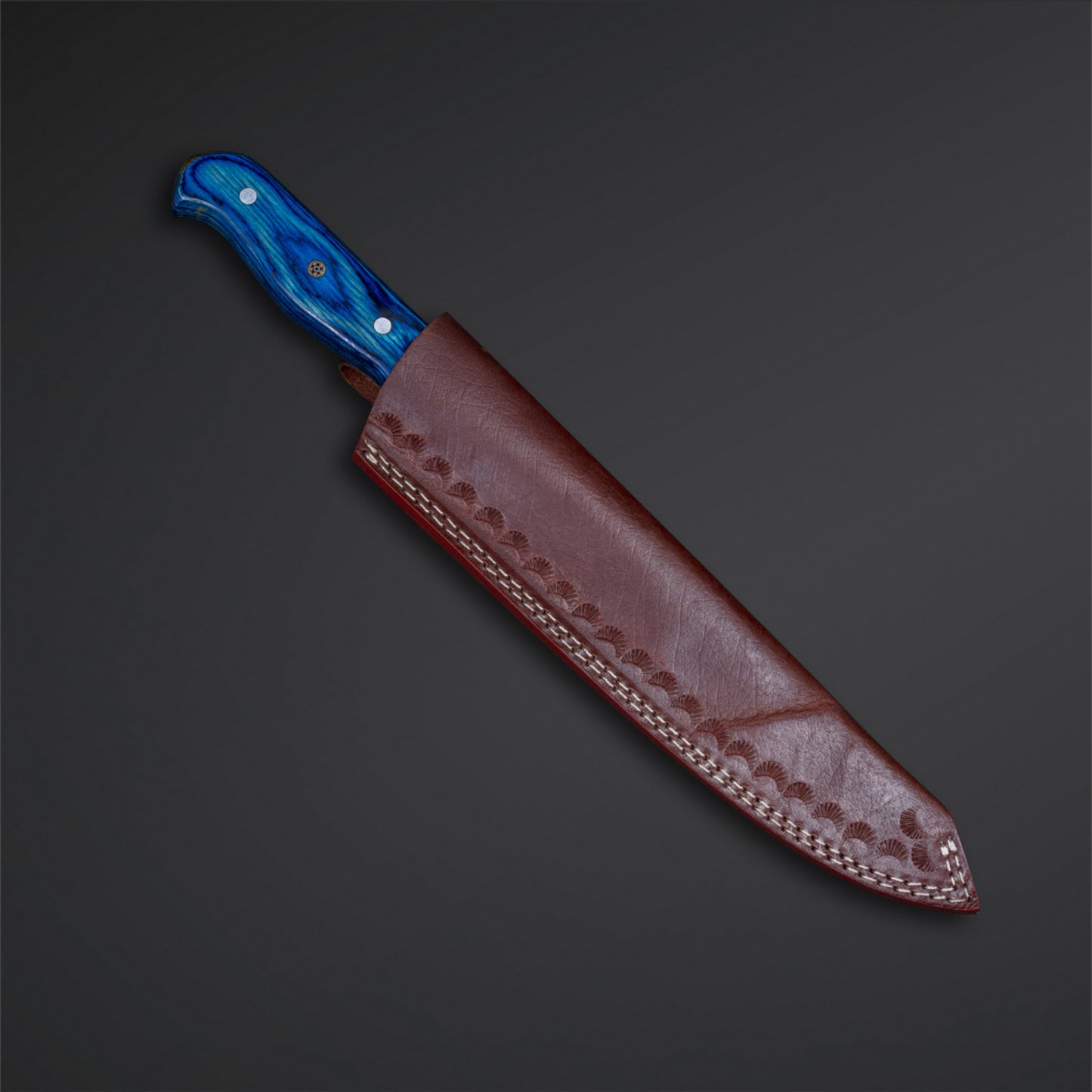 CUSTOM HANDMADE DAMASCUS BREAD CUTTER KNIFE WITH LEATHER SHEATH