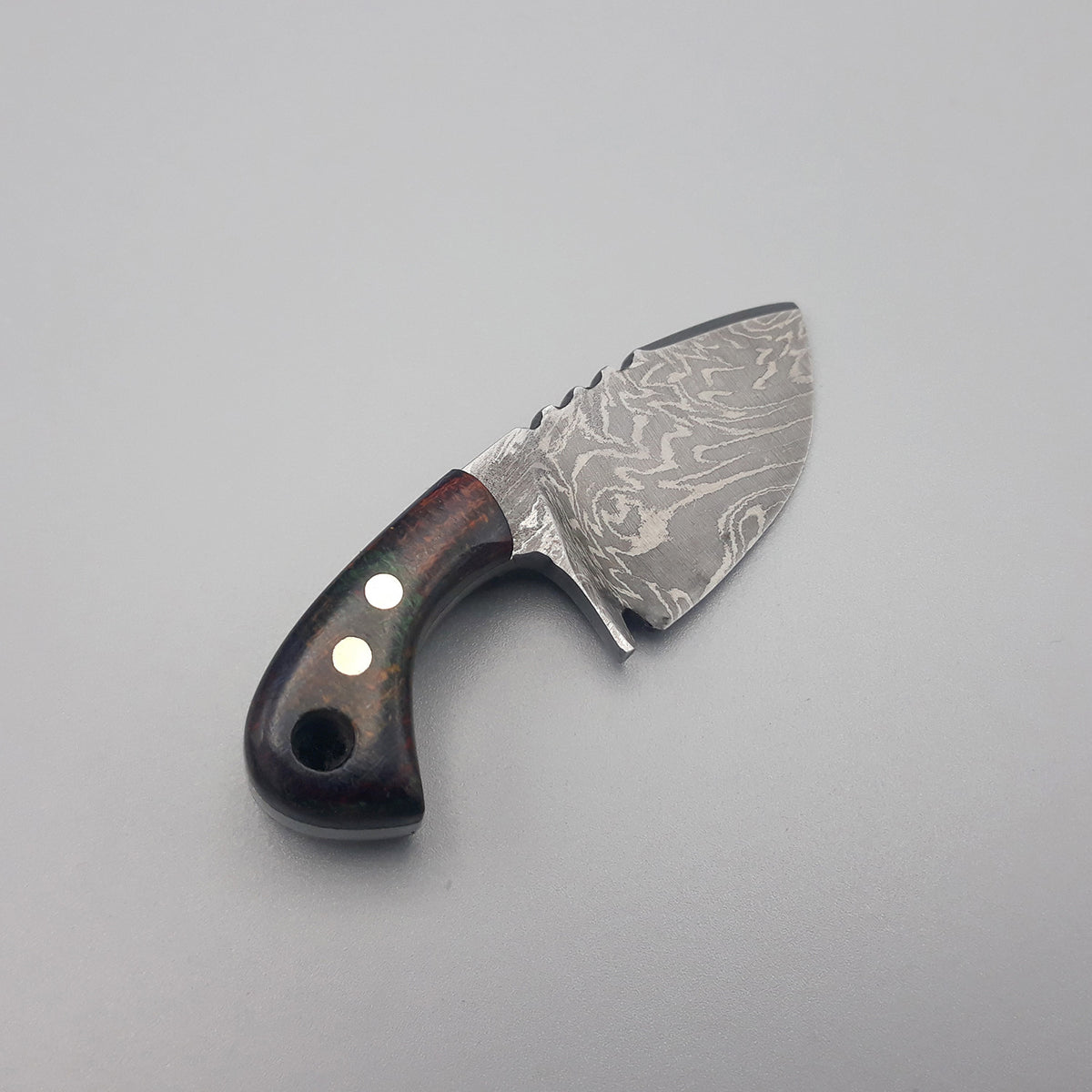 Damascus Steel Nick Skinner Knife with Spanish Micarta Handle & Leather Sheath