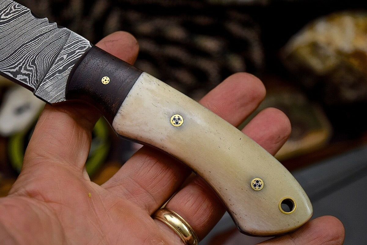 Custom Handmade Twist Damascus Walnut & Bone Hunting EDC Blade Knife - NB CUTLERY LTD