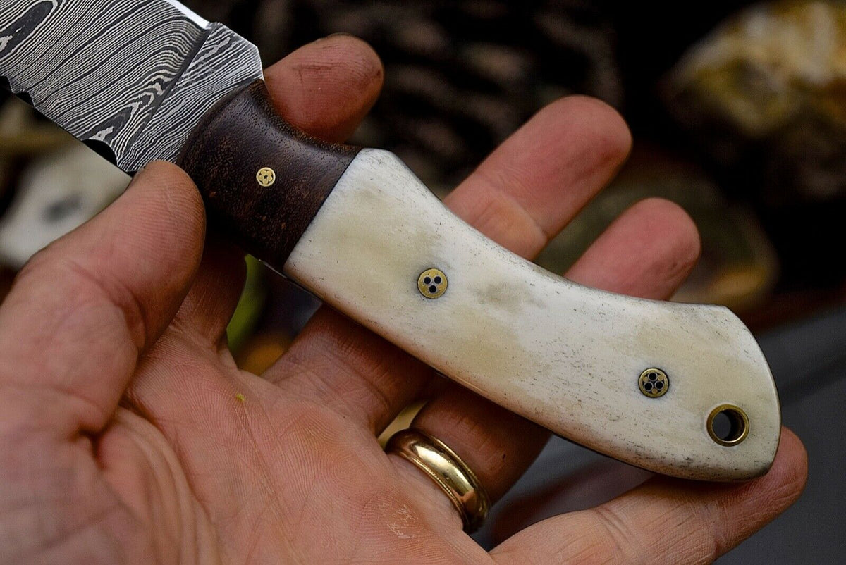 Custom Handmade Twist Damascus Walnut & Bone Hunting EDC Blade Knife - NB CUTLERY LTD